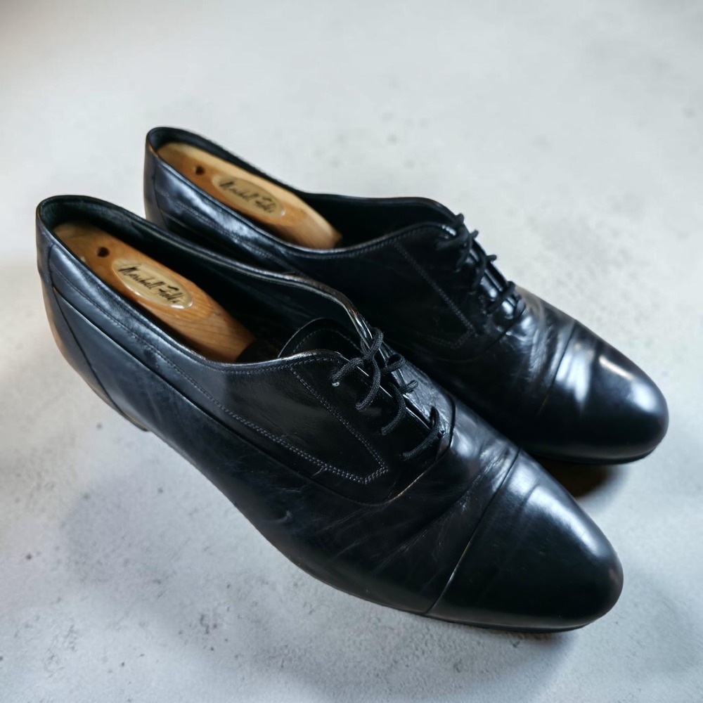 Vintage Jarman Black Leather Dress Shoe Mens Toe Cap Size 12 Made In Spain